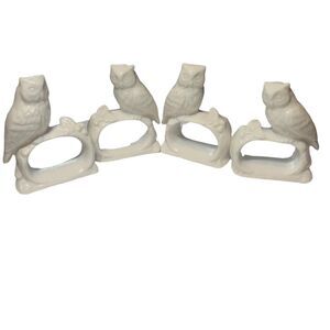 Vintage Ceramic Japan White Owl Napkin Rings Set of 4 Cottagecore